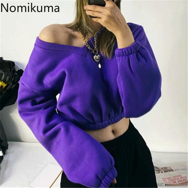 women's hoodies & sweatshirts nomikuma v-neck strapless pullover sweatshirt causal high waist short 2021 autumn winter fleece jumpe, Black
women's hoodies & sweatshirts nomikuma v-neck strapless pullover sweatshirt causal high waist short 2021 autumn winter fleece jumpe, Black