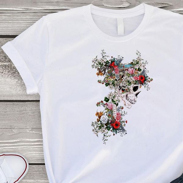 womens t shirts women fashion floral skull shirt round neck short sleeve skeleton flower printing casual, White
womens t shirts women fashion floral skull shirt round neck short sleeve skeleton flower printing casual, White