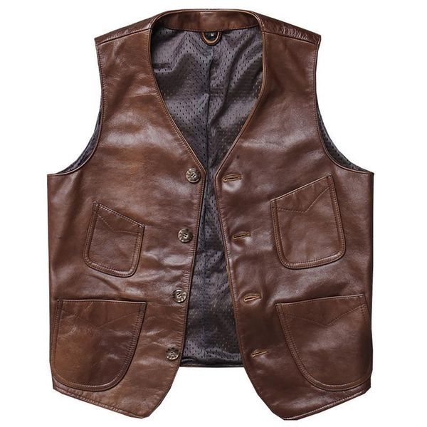 men's vests brown leather vest multi-pocket retro jacket single-breasted sleeveless, Black;white
men's vests brown leather vest multi-pocket retro jacket single-breasted sleeveless, Black;white