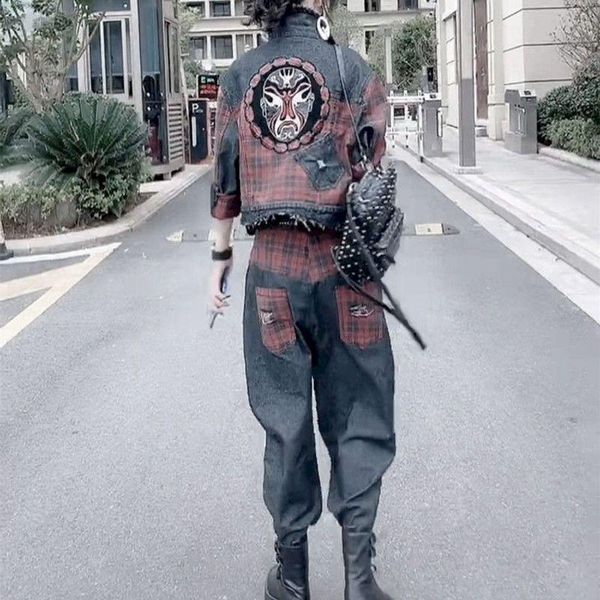 women's jackets 2021 spring autumn suits fashion loose casual printed plaid jacket harem jeans two piece sets women denim, Black;brown
women's jackets 2021 spring autumn suits fashion loose casual printed plaid jacket harem jeans two piece sets women denim, Black;brown