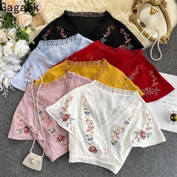 women's blouses & shirts gagaok women indie folk blouse 2021 summer v-neck floral embroidery short slim wild female fashion, White
women's blouses & shirts gagaok women indie folk blouse 2021 summer v-neck floral embroidery short slim wild female fashion, White