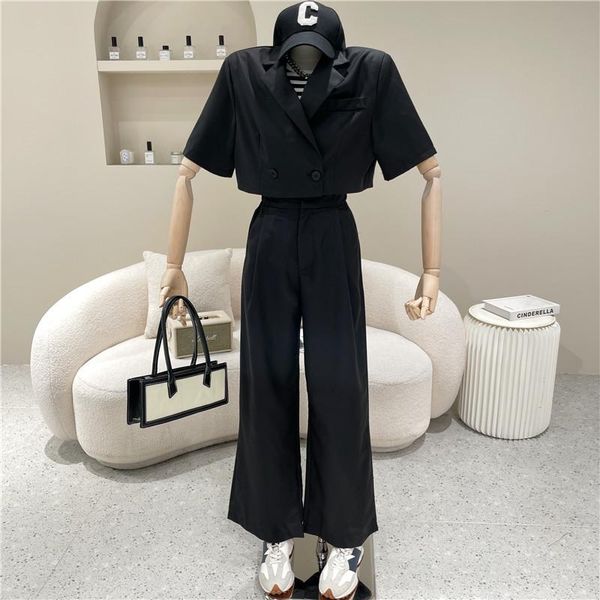 women's two piece pants niche design clothing 2021 thin short sleeve blazer coat + high waist casual relaxed wide leg set, White
women's two piece pants niche design clothing 2021 thin short sleeve blazer coat + high waist casual relaxed wide leg set, White