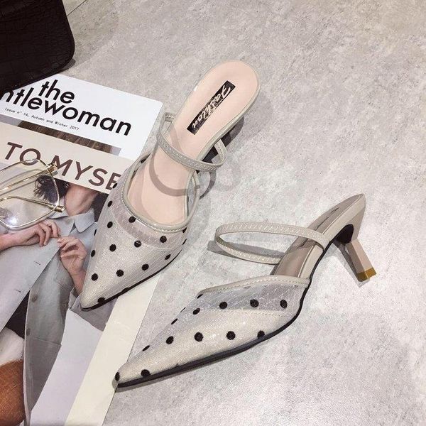 polka dot high heel women sandals pointed toe lace mules shoes vintage geometry, Black
polka dot high heel women sandals pointed toe lace mules shoes vintage geometry, Black