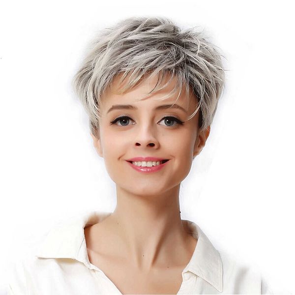 fashion women's wig brown gray white mixed color short high temperature silk ffy curly hair, Black
fashion women's wig brown gray white mixed color short high temperature silk ffy curly hair, Black