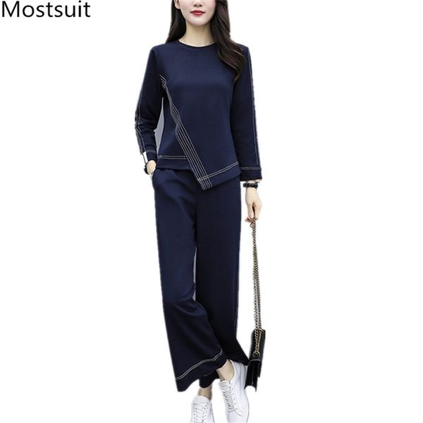 spring fall fashion office 2 piece pants suits sets women long sleeve o-neck + wide leg casual female 210513, White
spring fall fashion office 2 piece pants suits sets women long sleeve o-neck + wide leg casual female 210513, White
