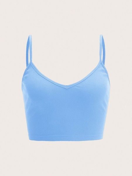 solid rib-knit cami o2jv#, White