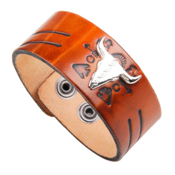 charm bracelets fashion men genuine leather with taurus head bracelet brown wide vintage punk wristband male jewelry accessories, Golden;silver
charm bracelets fashion men genuine leather with taurus head bracelet brown wide vintage punk wristband male jewelry accessories, Golden;silver