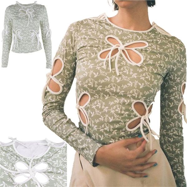 women's t-shirt round neck breathable hollow out bowknot lace-up slim floral for dating party vacation travelling, White
women's t-shirt round neck breathable hollow out bowknot lace-up slim floral for dating party vacation travelling, White