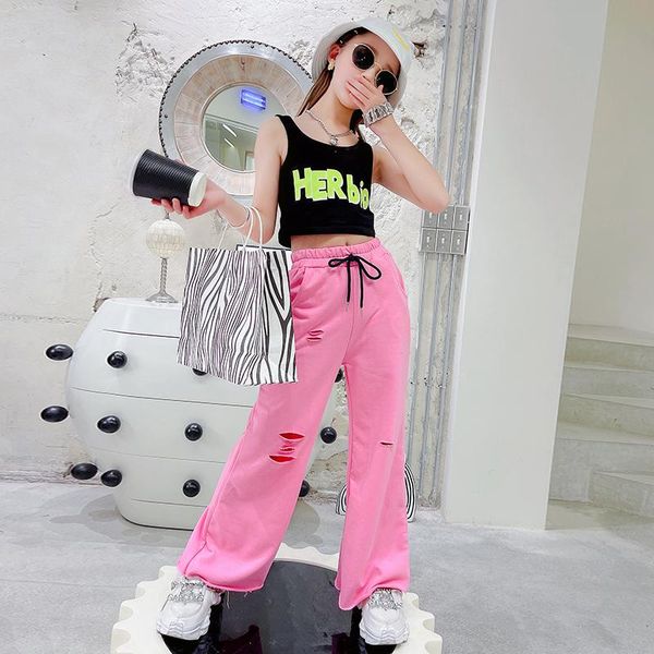 clothing sets fashion baby girls clothes summer suits letter vest + pants high waist loose ripped hole wide-leg casual trousers children dre, White 
clothing sets fashion baby girls clothes summer suits letter vest + pants high waist loose ripped hole wide-leg casual trousers children dre, White