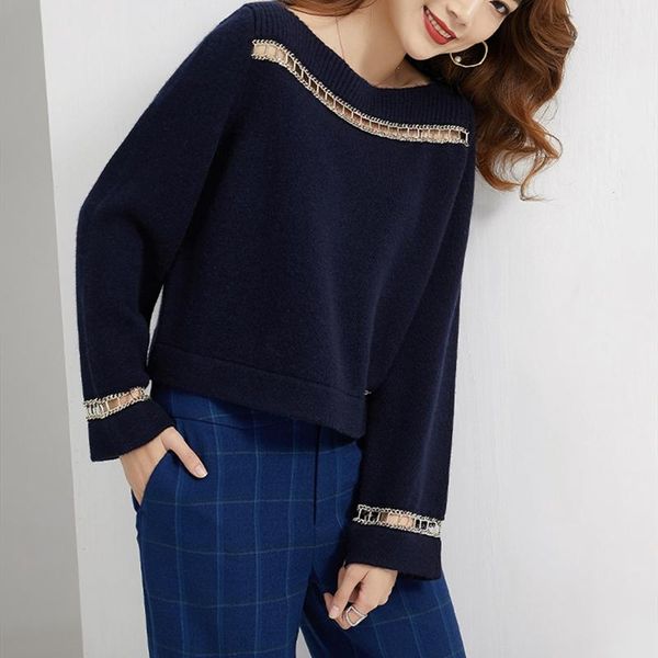 slash neck women knitted sweater long sleeve delicate chain hollow knitwear female wild stylish pullover women's sweaters, White;black
slash neck women knitted sweater long sleeve delicate chain hollow knitwear female wild stylish pullover women's sweaters, White;black