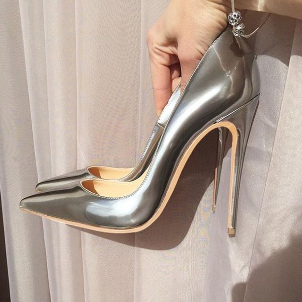 dress shoes silver patent leather celebrating stiletto heels pointed toe shallow 12cm women wedding bride, Black
dress shoes silver patent leather celebrating stiletto heels pointed toe shallow 12cm women wedding bride, Black