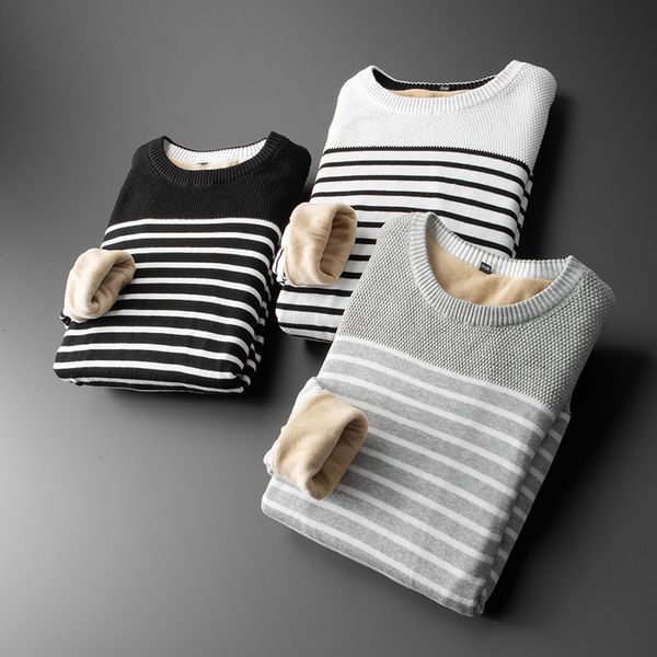 sweater knit autumn and winter 2021 men's pullover trend fashion contrast color stripe plush long sleeve bottomed, White;black
sweater knit autumn and winter 2021 men's pullover trend fashion contrast color stripe plush long sleeve bottomed, White;black