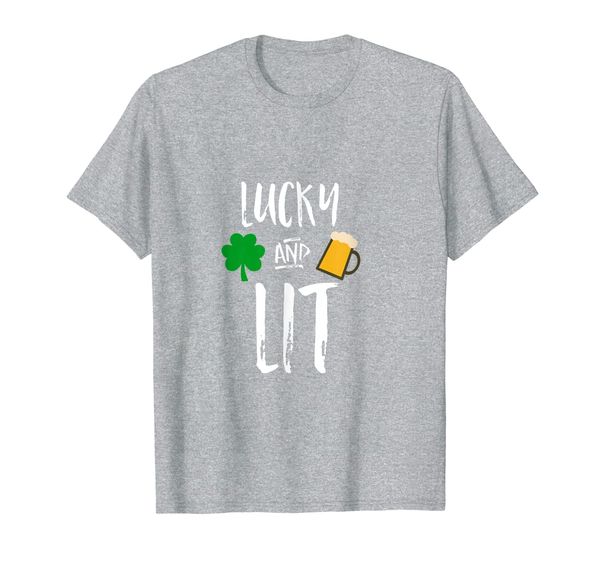 st patricks day t shirt lucky and lit drinking tee shamrock, White;black
