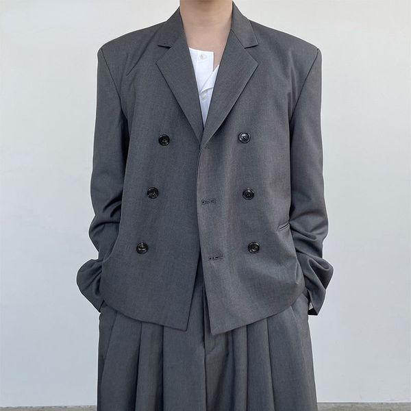 men's wear gray suit coat casual korean double breasted button short blazer for male 2021 autumn coat jackets, White;black
men's wear gray suit coat casual korean double breasted button short blazer for male 2021 autumn coat jackets, White;black