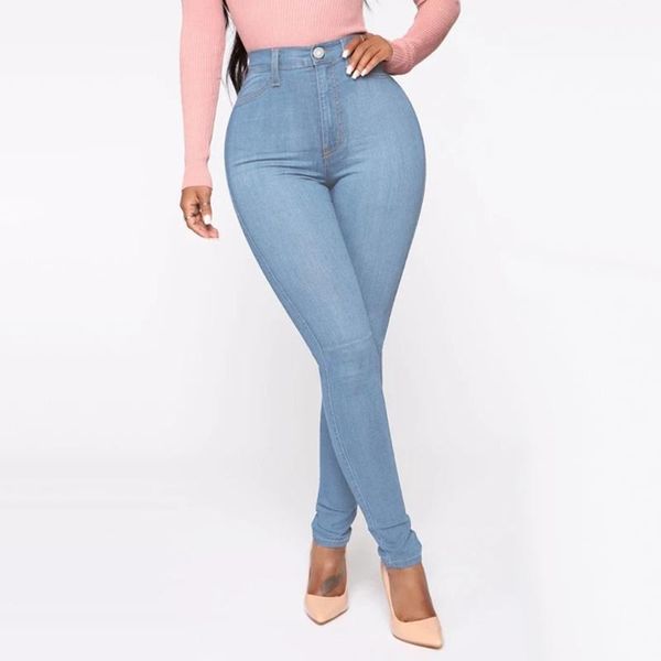 jeans women's high waist tight pants stretch large size full length pencil, Blue
jeans women's high waist tight pants stretch large size full length pencil, Blue