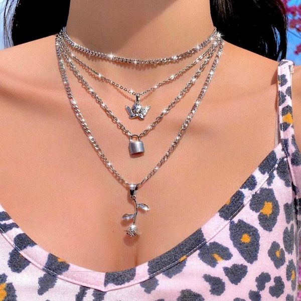 pendant necklaces fashion multi-layer necklace chain crystal angel lock rose women 2021 elegant choker punk gothic jewelry gifts trendy, Silver
pendant necklaces fashion multi-layer necklace chain crystal angel lock rose women 2021 elegant choker punk gothic jewelry gifts trendy, Silver