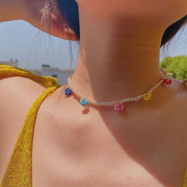 chains korean fashion imitation pearl chain necklace for woman colorful daisy flower beaded charm beach party jewelry gifts, Silver
chains korean fashion imitation pearl chain necklace for woman colorful daisy flower beaded charm beach party jewelry gifts, Silver