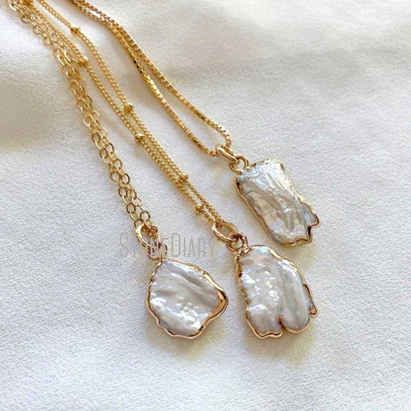 pendant necklaces nm36577 dainty keshi baroque pearl necklace small june birthstone gift gold filled bead chain, Silver
pendant necklaces nm36577 dainty keshi baroque pearl necklace small june birthstone gift gold filled bead chain, Silver