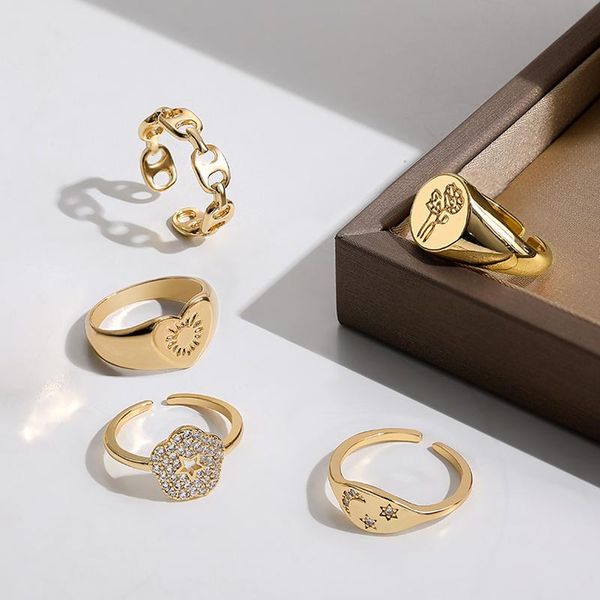cluster rings fashion rose flower ring gold metal cz moon star heart finger for women vintage adjustable chain jewelry bijoux femme, Golden;silver
cluster rings fashion rose flower ring gold metal cz moon star heart finger for women vintage adjustable chain jewelry bijoux femme, Golden;silver