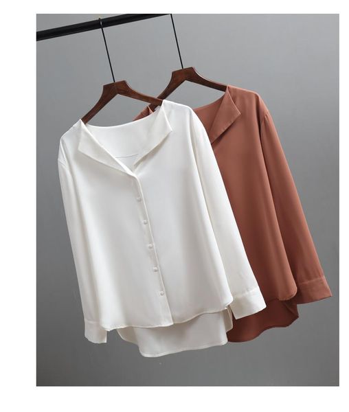 women's blouses & shirts 2021 summer chiffon irregular light shirt button loose long sleeve office casual solid color blouse lady, White
women's blouses & shirts 2021 summer chiffon irregular light shirt button loose long sleeve office casual solid color blouse lady, White