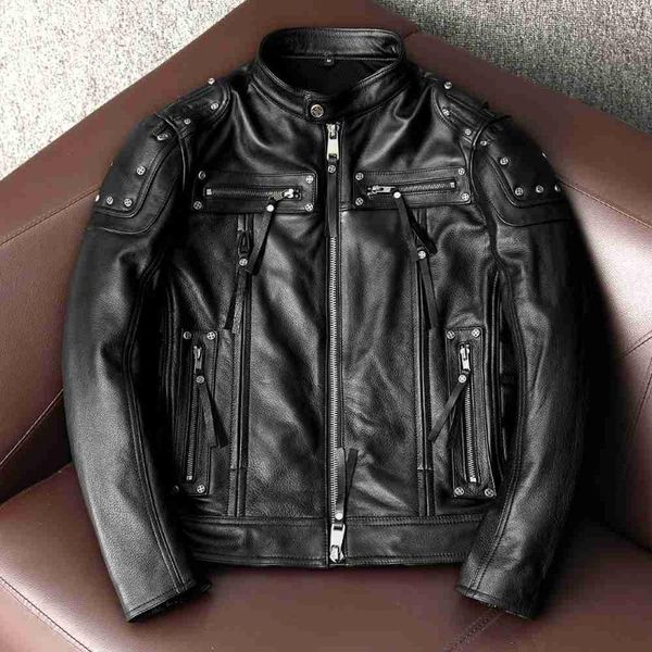 men's leather & faux 2021 american style genuine jacket men rivet autumn skin skull motorcycle chaquetas hombre, Black
men's leather & faux 2021 american style genuine jacket men rivet autumn skin skull motorcycle chaquetas hombre, Black