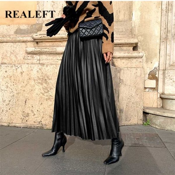 realeft autumn winter faux pu leather pleated long skirts for women high waist all-match umbrella chic female 211112, Black
realeft autumn winter faux pu leather pleated long skirts for women high waist all-match umbrella chic female 211112, Black