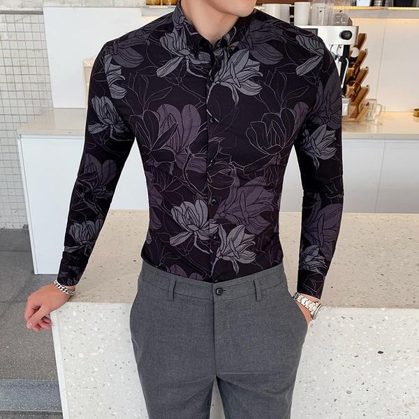 men's casual shirts autumn british style pattern printing long-sleeved shirt slim trend ironing fashion flower inch clothing, White;black
men's casual shirts autumn british style pattern printing long-sleeved shirt slim trend ironing fashion flower inch clothing, White;black