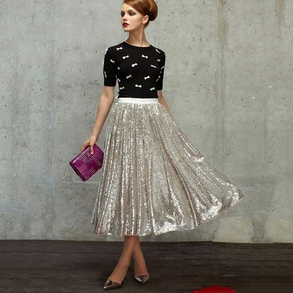 skirts modest sequin tea length a-line elastic waistline custom made european style womens casual formal mid-calf mulheres saia, Black
skirts modest sequin tea length a-line elastic waistline custom made european style womens casual formal mid-calf mulheres saia, Black