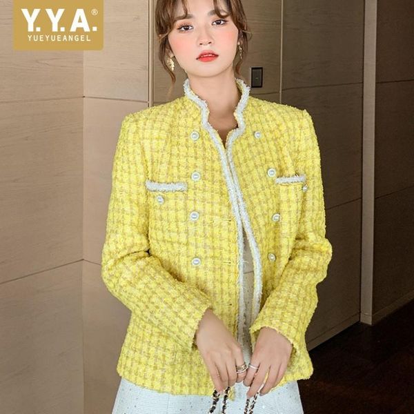 women's jackets autumn fashion women stand collar plaid yellow tweed jacket pearls double breasted vintage elegant ladies tassels twill, Black;brown
women's jackets autumn fashion women stand collar plaid yellow tweed jacket pearls double breasted vintage elegant ladies tassels twill, Black;brown