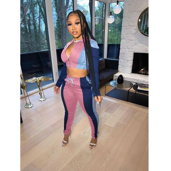 women's two piece pants fall clothes set women fashion imitation denim print crop pants sets club vacation streetwear wholesale ite, White
women's two piece pants fall clothes set women fashion imitation denim print crop pants sets club vacation streetwear wholesale ite, White