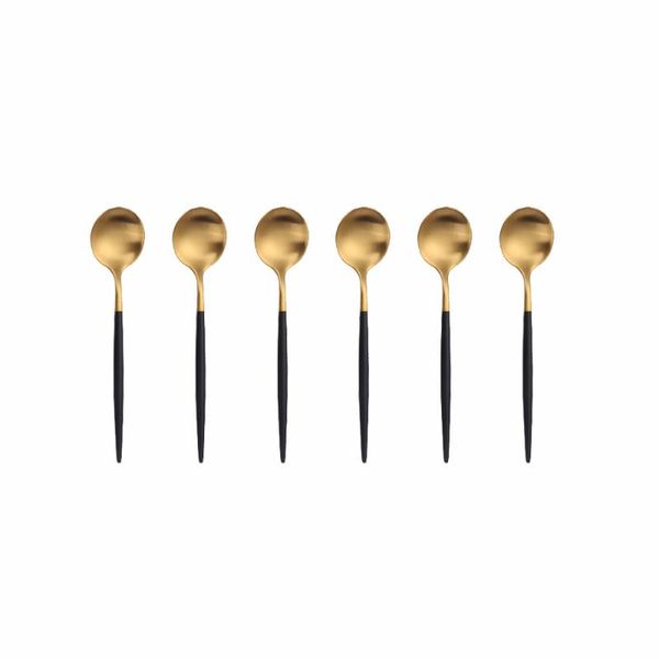 spoons 6pcs black gold stainless steel coffee teaspoons dessert ice cream fruit round shape mixing kitchen tool
spoons 6pcs black gold stainless steel coffee teaspoons dessert ice cream fruit round shape mixing kitchen tool