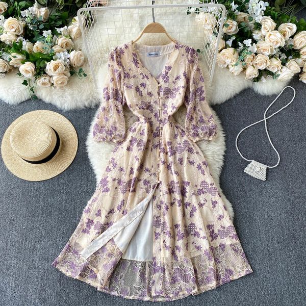 two piece dress french style women floral print lace v-neck three quarter sleeve pearl buttons high waist split a-line midi n, White
two piece dress french style women floral print lace v-neck three quarter sleeve pearl buttons high waist split a-line midi n, White