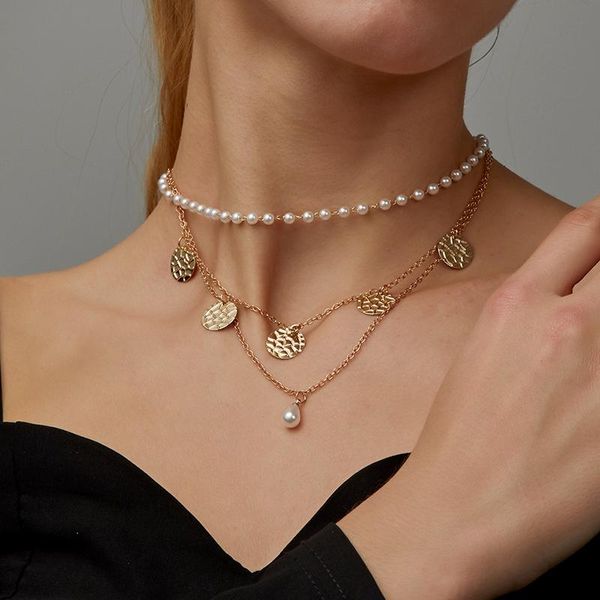 gold color round alloy pendant necklaces for women three layered imitation pearls chain necklace punk geometric collar jewelry, Silver
gold color round alloy pendant necklaces for women three layered imitation pearls chain necklace punk geometric collar jewelry, Silver