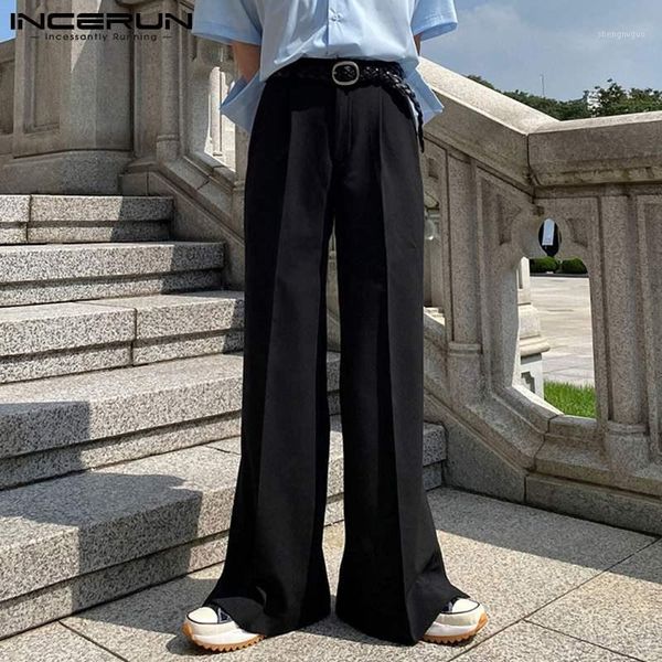men's pants fashion men wide leg joggers solid color loose 2021 elastic waist streetwear trousers split hem casual pantalon incerun, Black
men's pants fashion men wide leg joggers solid color loose 2021 elastic waist streetwear trousers split hem casual pantalon incerun, Black