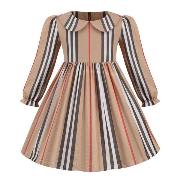 

Baby Girls Striped Princess Dress Great Quality Spring Autumn Girl Long Sleeve Dresses Turn-down Collar Kids Casual Skirts Children Cotton Skirt, As picture
