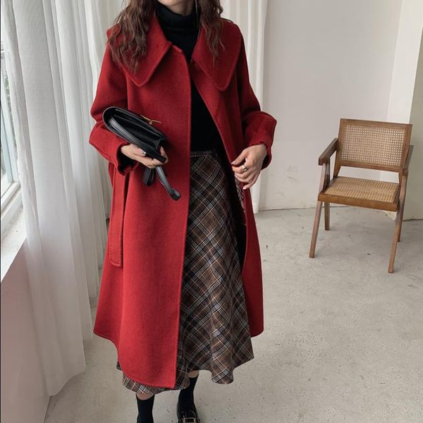 women's wool & blends 100% coat women autumn vintage belted woolen coats famale long korean style overcoats fashion casaco feminino sqq, Black
women's wool & blends 100% coat women autumn vintage belted woolen coats famale long korean style overcoats fashion casaco feminino sqq, Black
