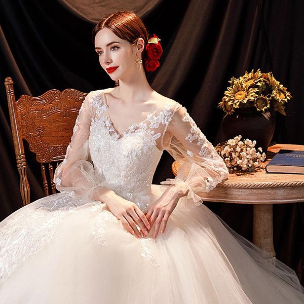 other wedding dresses luxury lace appliqued beaded sparkle full sleeves deep v neck ball gown florals bride gowns corset back, White
other wedding dresses luxury lace appliqued beaded sparkle full sleeves deep v neck ball gown florals bride gowns corset back, White