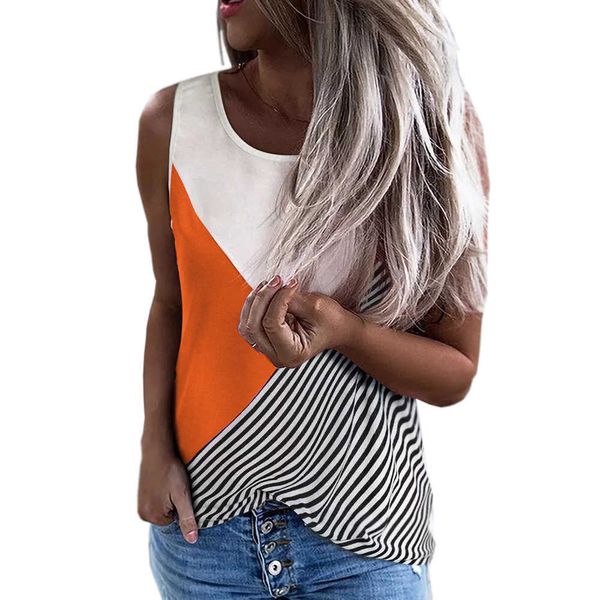 women casual o neck contrast color stripe print patchwork sleeveless t shirt ladies loose plus size streetwear tee shirts 210608, White
women casual o neck contrast color stripe print patchwork sleeveless t shirt ladies loose plus size streetwear tee shirts 210608, White