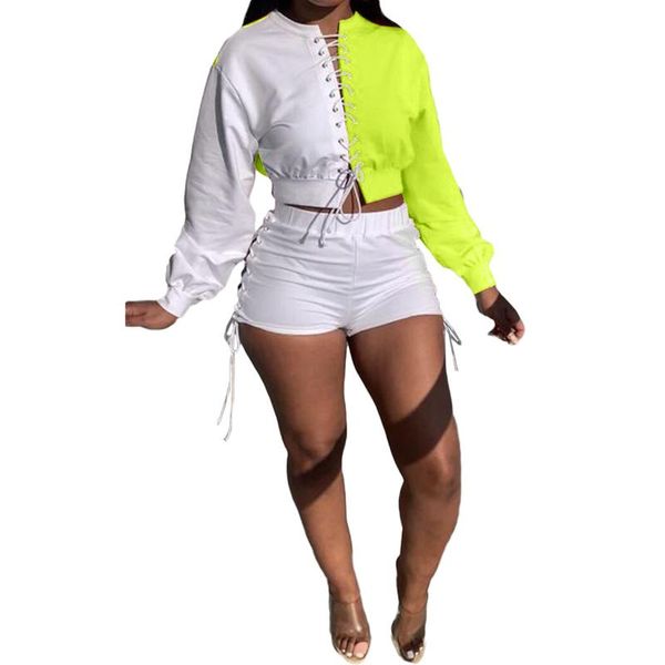 women's tracksuits autumn fashion women color matching two piece sets bandage long-sleeved crop shorts suit neon green street wear tra, Gray
women's tracksuits autumn fashion women color matching two piece sets bandage long-sleeved crop shorts suit neon green street wear tra, Gray