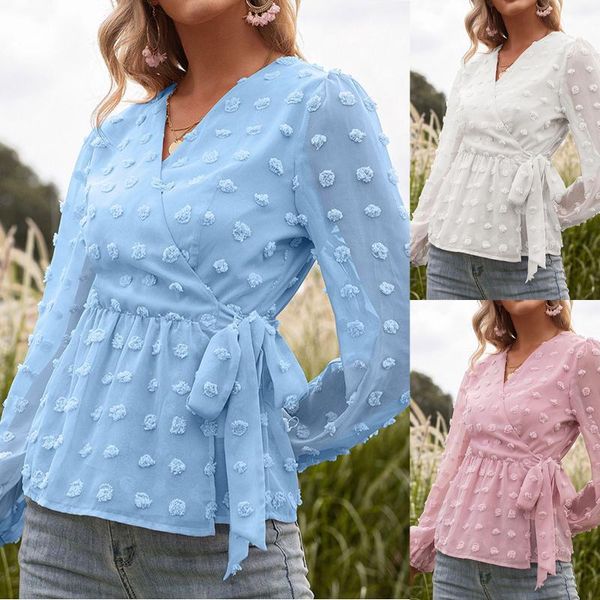 women's blouses & shirts women chic solid chiffon shirt summer v-neck pompom drawstring bow-knot long sleeve ladies blouse blusas femm, White
women's blouses & shirts women chic solid chiffon shirt summer v-neck pompom drawstring bow-knot long sleeve ladies blouse blusas femm, White