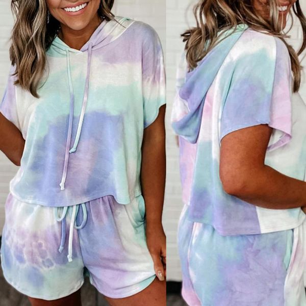 women's tracksuits hooded short sleeve autum summer women sets tid-dye print femlae casual loose homewear outdoor daily ladies 2piece#d, Gray 
women's tracksuits hooded short sleeve autum summer women sets tid-dye print femlae casual loose homewear outdoor daily ladies 2piece#d, Gray