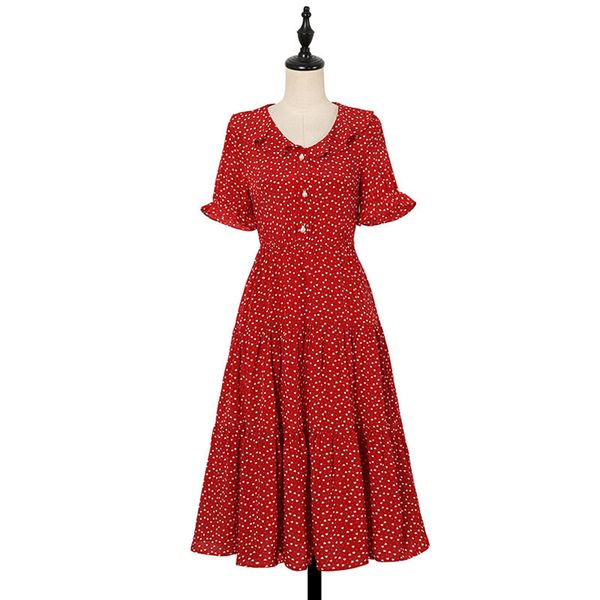 women red heart print peter pan collar pearl button short sleeve fit and flare chiffon knee length dress elegant d1044 210514, Black;gray
women red heart print peter pan collar pearl button short sleeve fit and flare chiffon knee length dress elegant d1044 210514, Black;gray