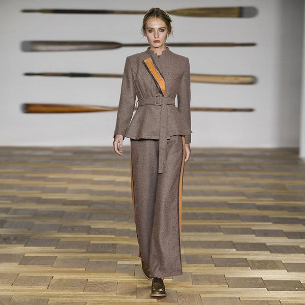 women's two piece pants est 2021 fall winter designer runway suit set twill tweed, White
women's two piece pants est 2021 fall winter designer runway suit set twill tweed, White