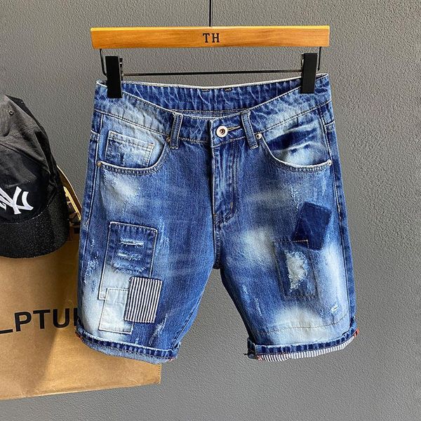 men vintage blue patchwork distressed denim shorts trendy brand fashion biker jeans straight slim five points pants men's, White;black
men vintage blue patchwork distressed denim shorts trendy brand fashion biker jeans straight slim five points pants men's, White;black