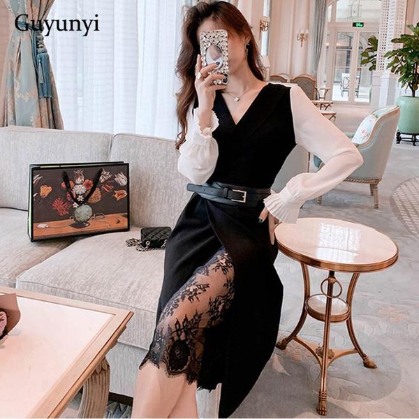 casual dresses elegant office lady dress 2021 autumn chiffon long sleeve split hem lace stitching high waist matching belt party women, Black;gray
casual dresses elegant office lady dress 2021 autumn chiffon long sleeve split hem lace stitching high waist matching belt party women, Black;gray