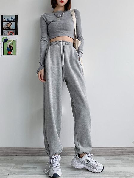 women's pants & capris gray sweatpants women loose feet spring and autumn styles are thin versatile wide-leg straight casual, Black;white 
women's pants & capris gray sweatpants women loose feet spring and autumn styles are thin versatile wide-leg straight casual, Black;white
