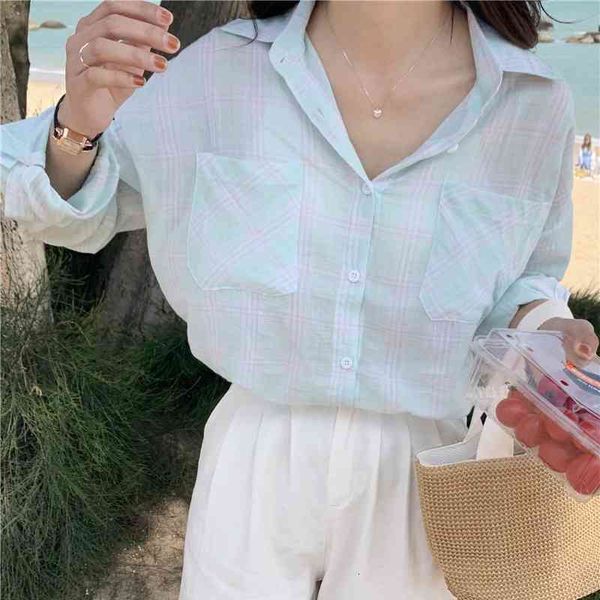 women's blouses & shirts spring fashion all-match casual plaid sunscreen polo collar shirt ladies solid color korean new gentle co, White
women's blouses & shirts spring fashion all-match casual plaid sunscreen polo collar shirt ladies solid color korean new gentle co, White