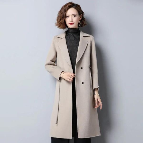 women's wool & blends 2021 solid color woolen coat, double-sided women mid-length suit collar, autumn coat, Black
women's wool & blends 2021 solid color woolen coat, double-sided women mid-length suit collar, autumn coat, Black