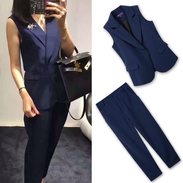 tracksuits promotion blends sleeveless single breasted v-neck women's suits slim suit vest nine pants two women piece, White
tracksuits promotion blends sleeveless single breasted v-neck women's suits slim suit vest nine pants two women piece, White
