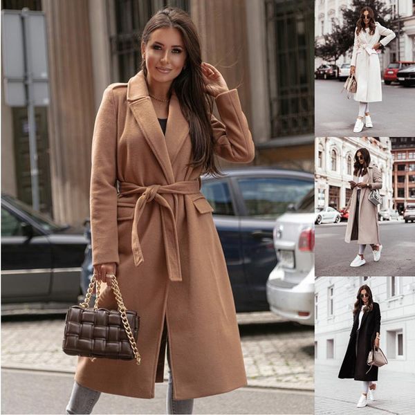 women's wool & blends 2021 autumn winter simple long-sleeve elegant long coat with belt solid color sleeve chic ol, Black
women's wool & blends 2021 autumn winter simple long-sleeve elegant long coat with belt solid color sleeve chic ol, Black
